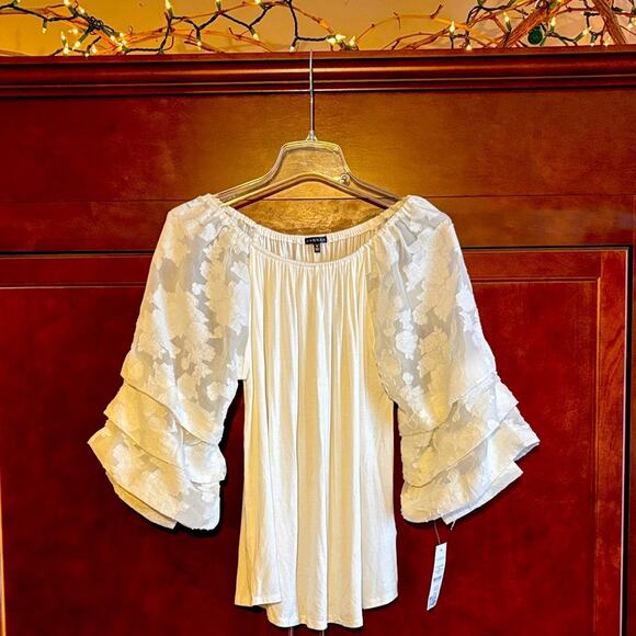 Hannah Tops - Hannah Cream Ruffle Sleeve Blouse